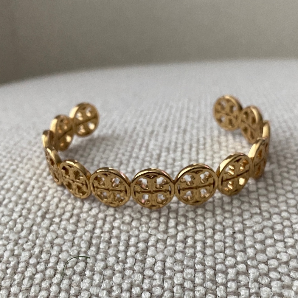 Tory Burch Gold Open Cuff Bracelet with Signature Medallions